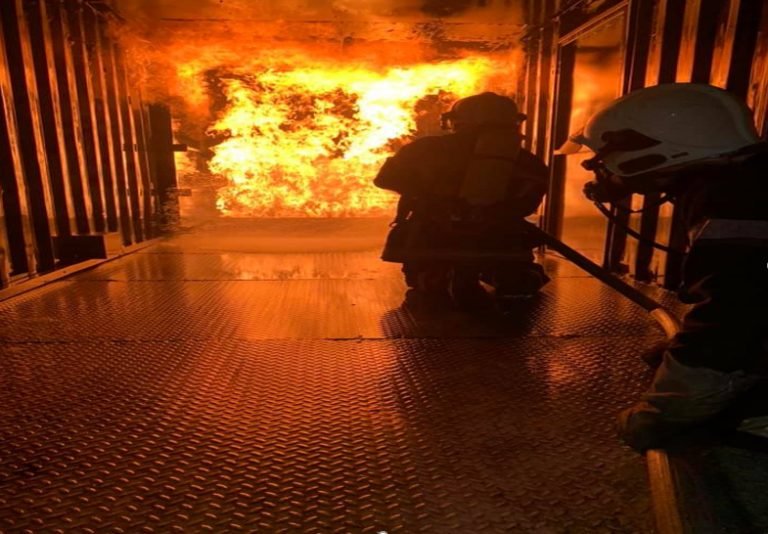 SERVTEC firefighter training exercise in a live-fire training container