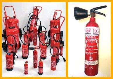 Gamme d'extincteurs SERVTEC et extincteur portable en gros plan