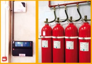 Fire detection control panel and automatic gas suppression cylinders